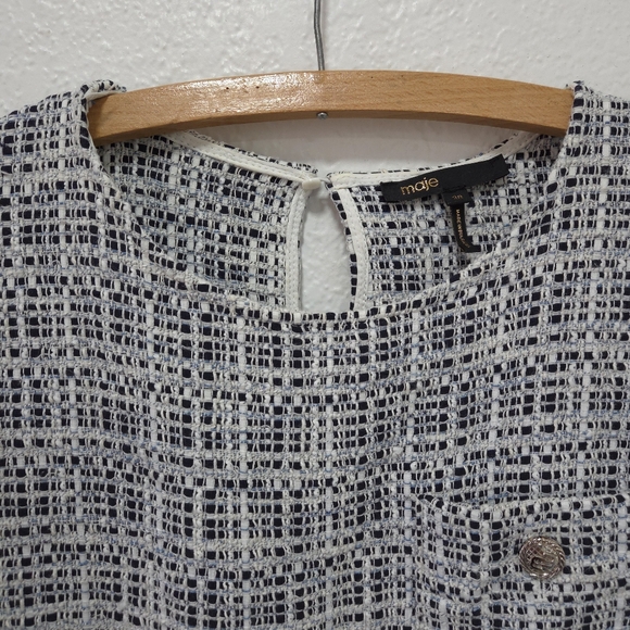 Maje Retrola Tweed Drawstring Waist Blue White Mini Dress Pockets Size 38 - Picture 11 of 16
